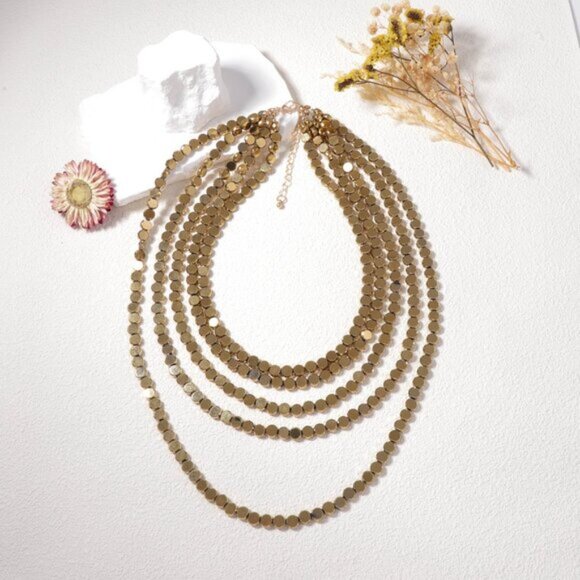 New! Zara Gold Flat Bead Stack Necklace (1049) NWOT - Picture 3 of 4